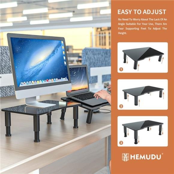 2 Pack Computer Monitor Stand Riser with Height Adjustable Multi Media Desktop - Picture 4 of 6